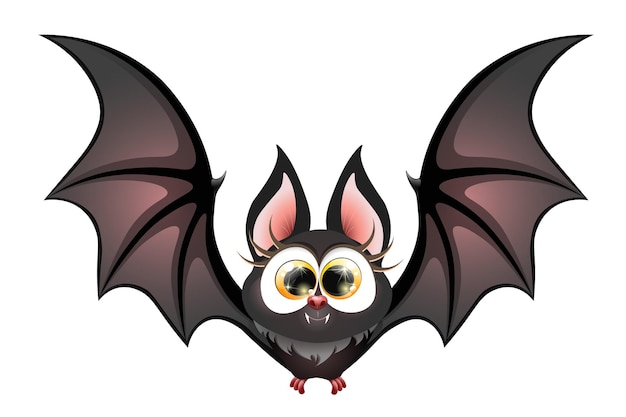 Fille De Chauve-souris Noire Pelucheuse Mignonne De Dessin Animé Drôle. Isolé