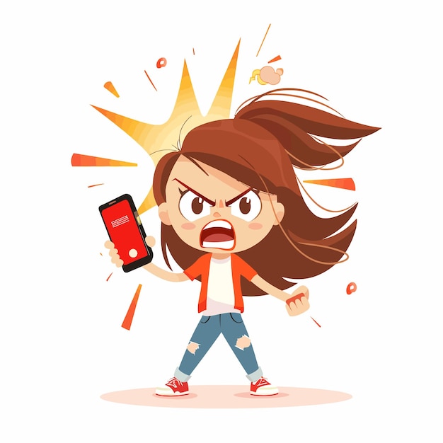 Vecteur une fille en colère qui jette le téléphone.