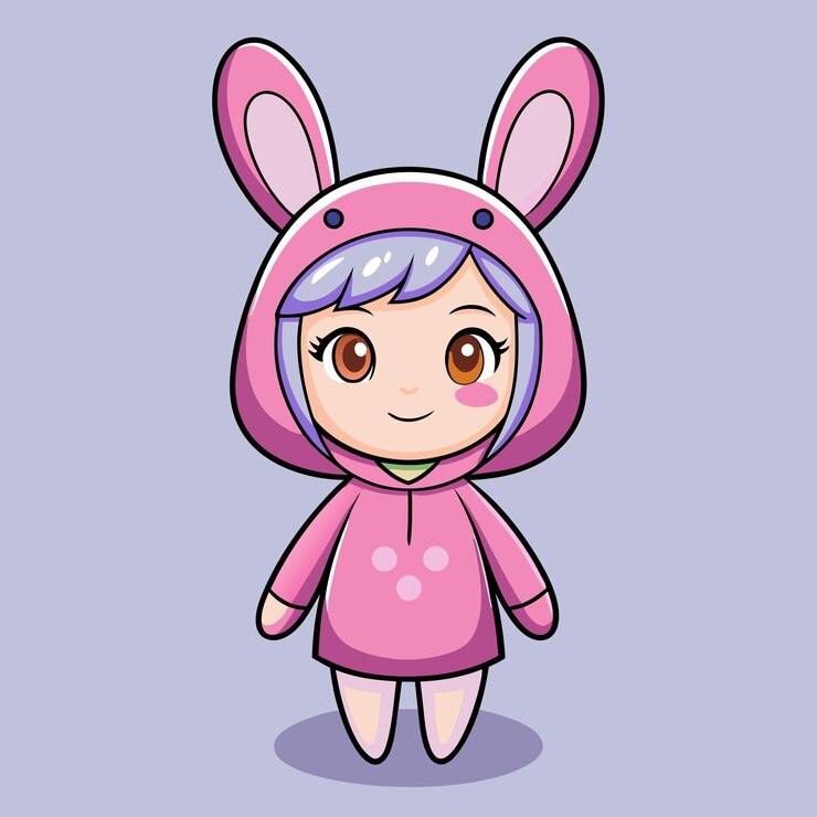 Fille en costume de lapin rose illustration vectorielle de dessin animé