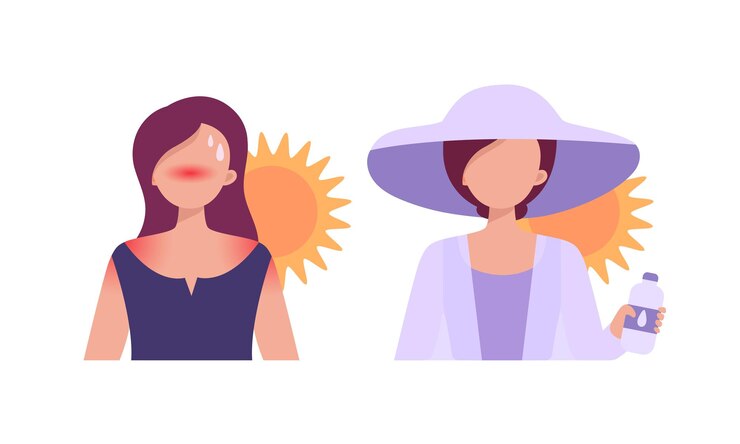 Vecteur une fille avec un coup de soleil et pas de casquette une fille dans un chapeau