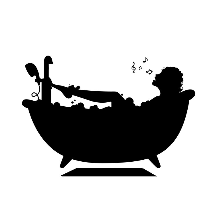 Vecteur une fille dans un bain moussant, une silhouette noire sur fond blanc.