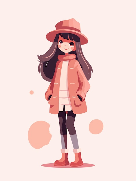 Une fille dans un manteau rouge et un chapeau.