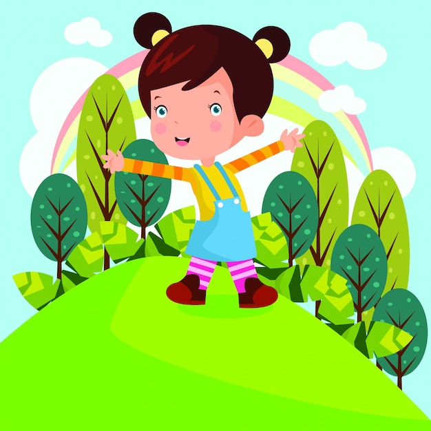 Fille dans le parc Cartoon Illustration