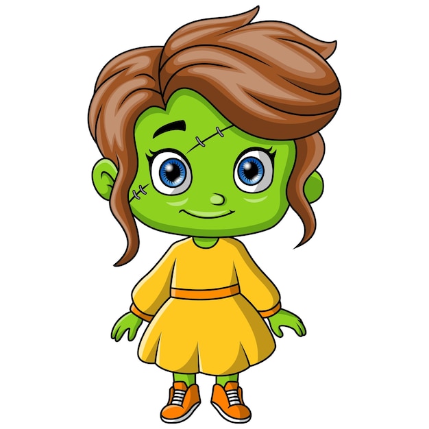 Vecteur une fille de dessin animé portant un costume de frankenstein