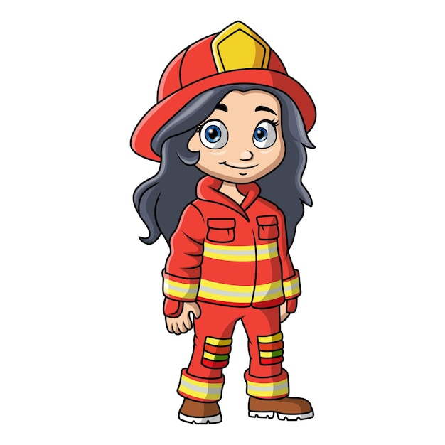 Vecteur fille de dessin animé portant un costume de pompier