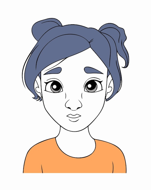 Vecteur une fille de dessin animé avec une queue de cheval et des yeux bleus