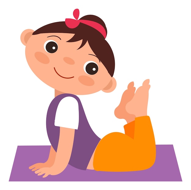 Fille De Dessin Animé Souriante Dans La Pose De Yoga Corps D'enfant Qui S'étend