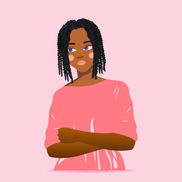Fille avec des dreadlocks illustrant l'émotion de l'insatisfaction sur un fond de corail