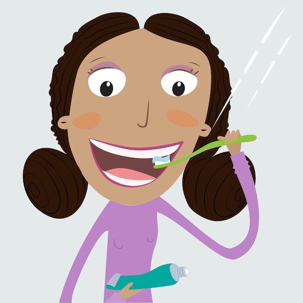 Vecteur une fille drôle qui se brosse les dents illustration vectorielle