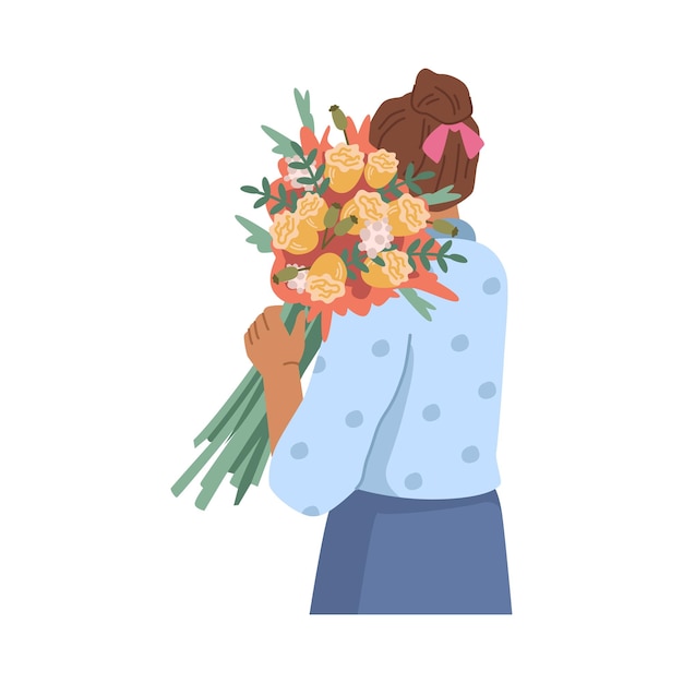 Fille Du Bouquet De La Fête Des Femmes Avec Des Fleurs à La Main