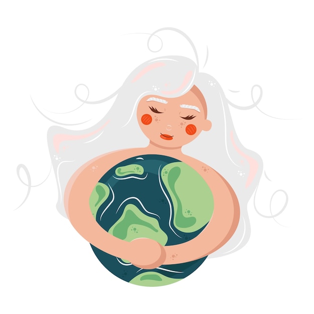 Une Fille Embrasse La Planète Terre Avec Amour Et Soin Le Concept De Protection De L'environnement Eco Nature Care