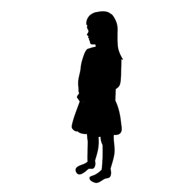 Fille d'enfant de silhouette noire isolée de vecteur dans une robe