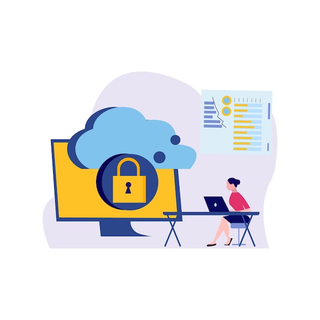 Une fille enregistre des données dans le cloud