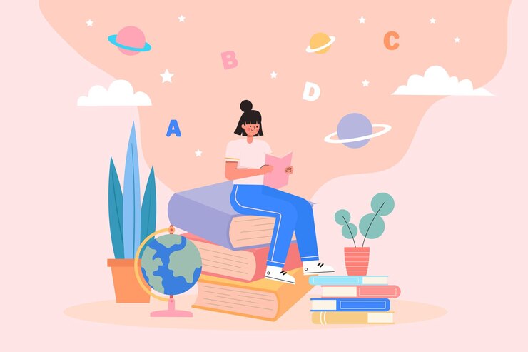 la fille était assise sur le livre en train de lire