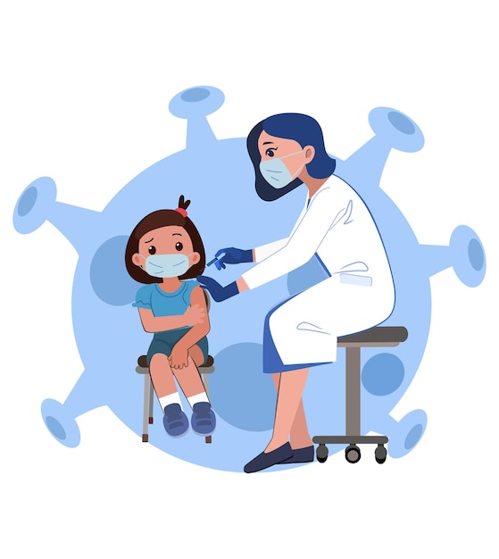 La Fille A été Vaccinée. Prévention De La Grippe Et Du Covid 19.santé, Traitement Médical