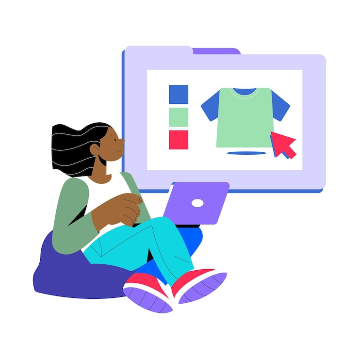 Vecteur fille faisant des achats en ligne