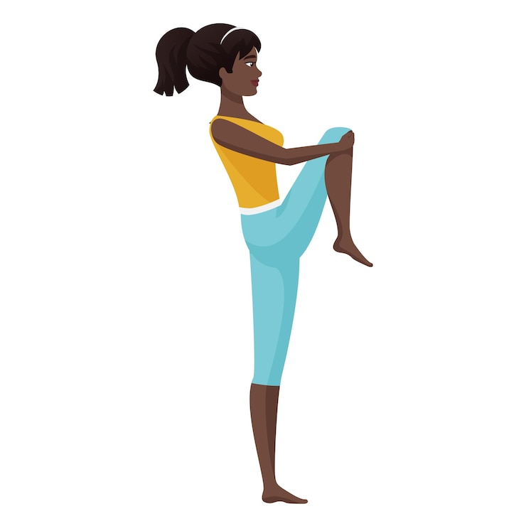 Vecteur fille faisant des exercices de gymnastique debout sur une jambe jeune femme entraînement sportif