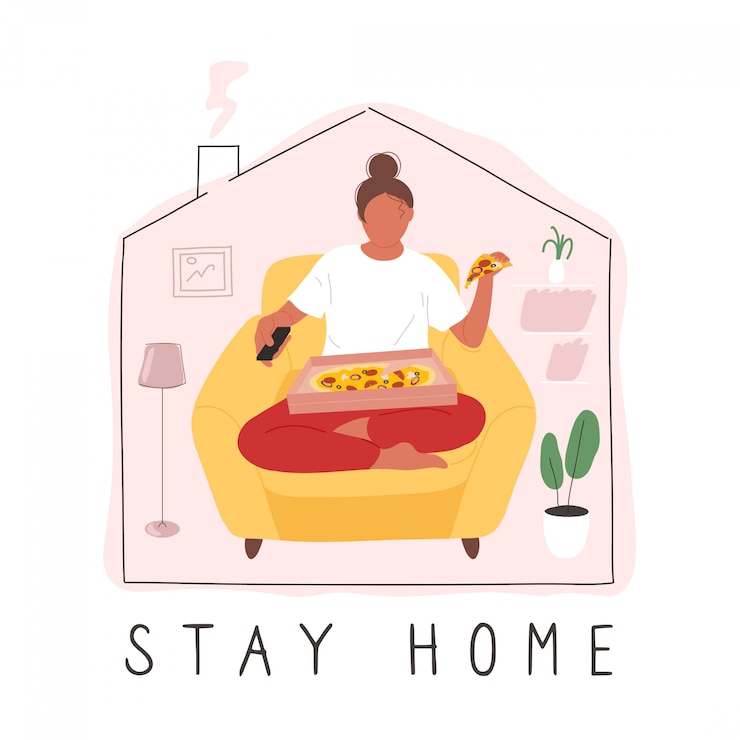 Vecteur fille en fauteuil avec inscription "stay home"