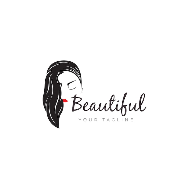 Fille Femme Avec Coiffure Cheveux Beau Salon Maquillage Tête Silhouette  Logo Vecteur Icône Symbole Illustration Design