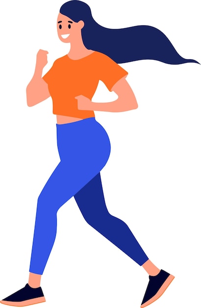Vecteur fille de fitness dessinée à la main, exercice de course à pied dans un style plat isolé sur fond