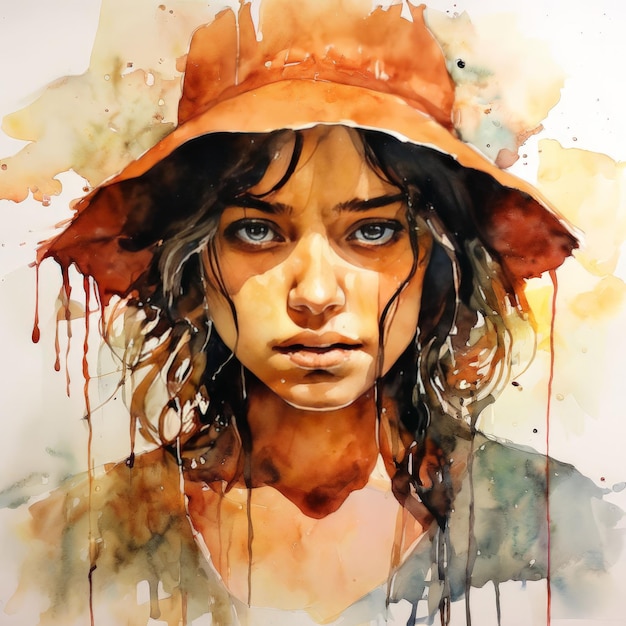 Vecteur une fille sur un fond d'aquarelle une fille sur une toile d'eau