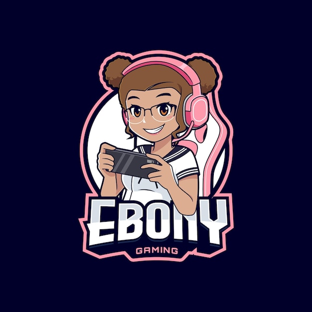 Fille De Gamer ébène Avec Dessin Animé Logo Smartphone