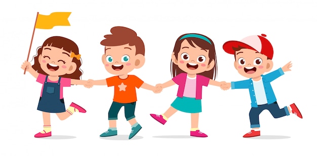 Fille et garçon heureux mignon enfant tenir la main