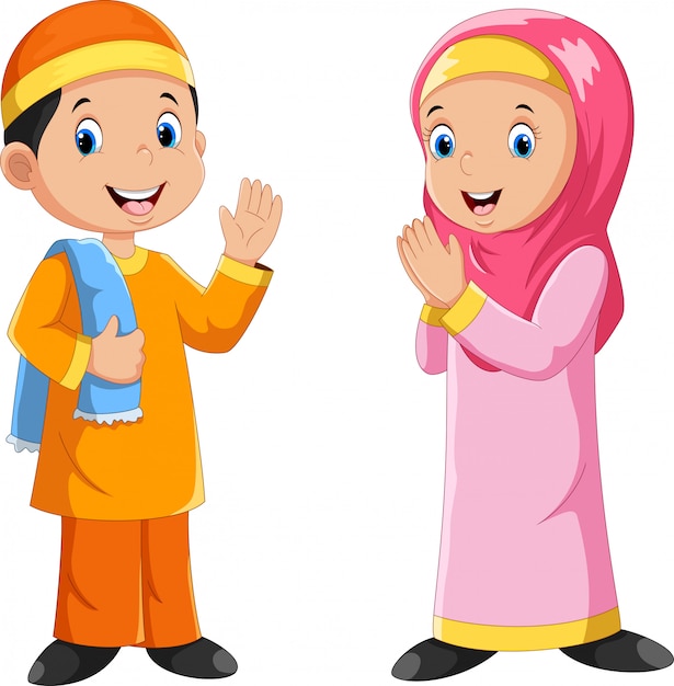Vecteur fille et garçon musulman