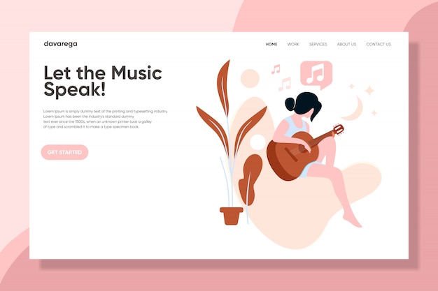 Une Fille Avec Une Guitare Jouant De La Musique Landing Page Design