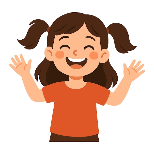 Une fille heureuse agite les mains Illustration de dessin animé