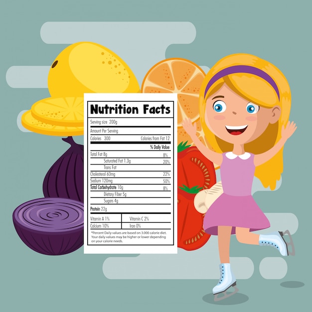 Fille Heureuse Avec Des Faits Nutritionnels