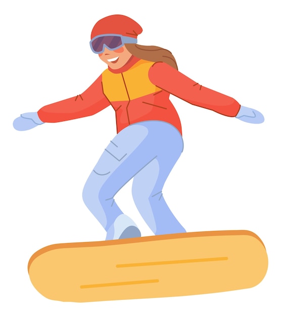 Fille Heureuse Sur Le Snowboard Plaisirs D'hiver Pour Enfants