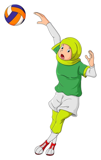 La Fille Hijab Joue Au Volleyball Et Lance La Balle