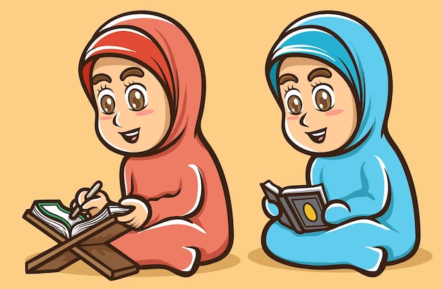 Fille Hijab Lisant L'illustration Du Coran