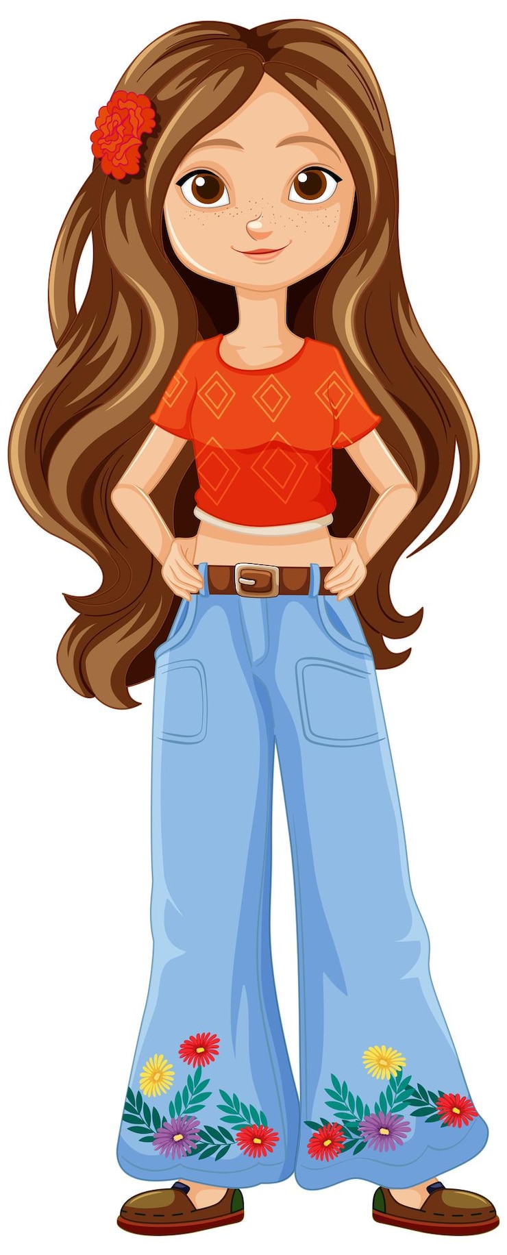 Vecteur une fille hippie avec un pantalon à fleurs