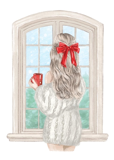 Fille en illustration dessinée à la main de Noël