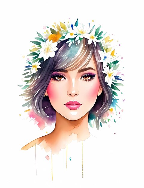 Vecteur fille avec illustration de fleurs colorées