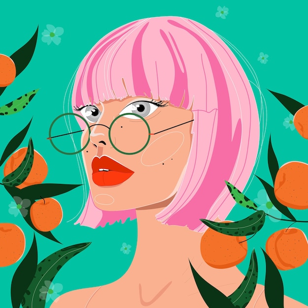 Fille D'illustration Avec Des Fruits.