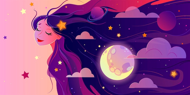 Fille Avec Illustration De La Lune