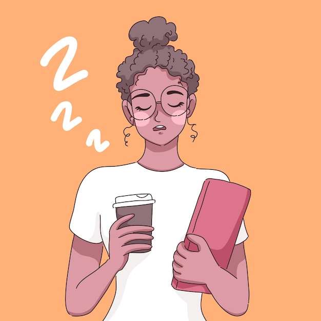 Fille Avec Illustration De Tasse De Café