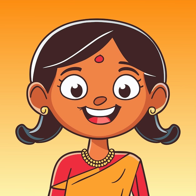 Vecteur fille indienne en vêtements traditionnels dessinée à la main plat stylé autocollant de dessin animé concept d'icône isolé