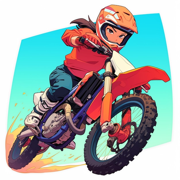 Vecteur une fille d'irving fait du motocross freestyle dans le style des dessins animés