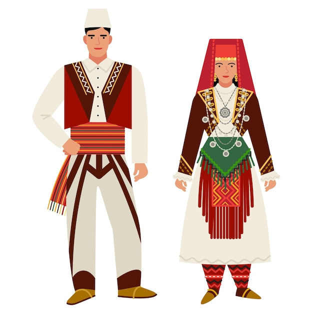 Fille Et Jeune Homme En Costume Folklorique Albanais