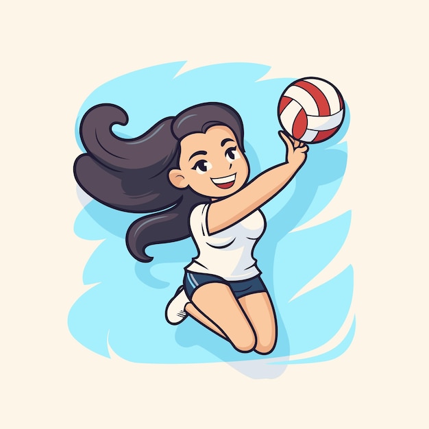 Une Fille Jouant Au Volleyball Illustration Vectorielle D'une Fille Avec Une Balle De Volleyball