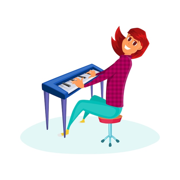 Vecteur fille jouant du piano. illustration vectorielle de dessin animé d'une adolescente jouant au piano. isolé sur blanc.