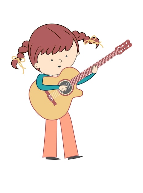 Fille jouant de la guitare isolée sur fond blanc Illustration vectorielle