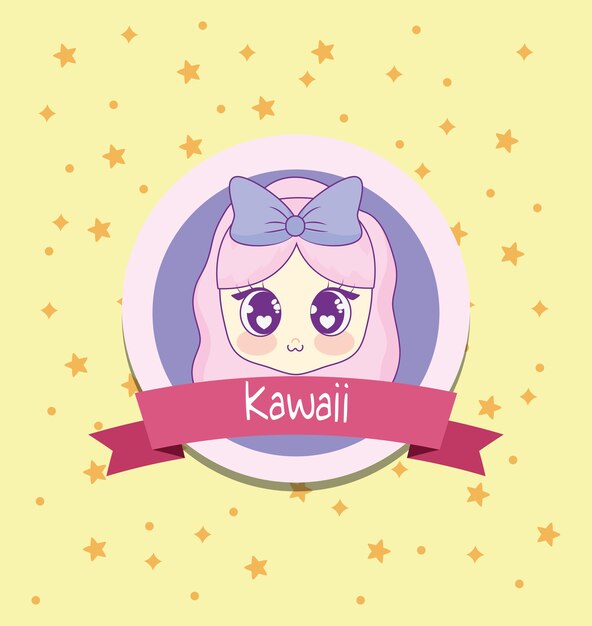 Fille Kawaii Avec Cadre En Ruban