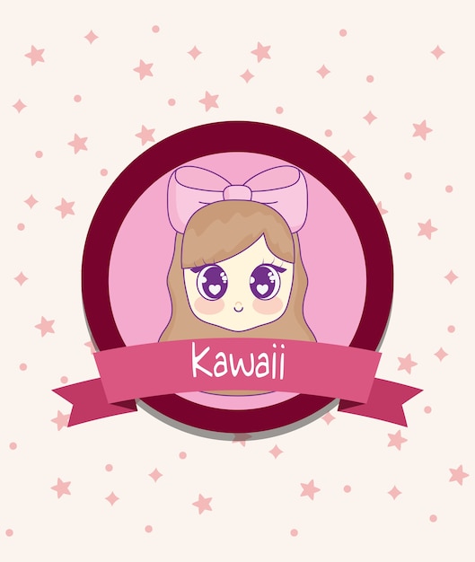 Fille Kawaii Avec Cadre En Ruban