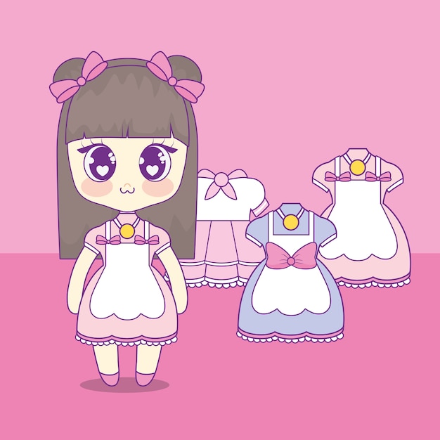 Fille Kawaii Avec Des Vêtements Fixes