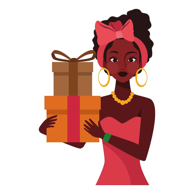 Vecteur une fille kwanzaa avec des cadeaux